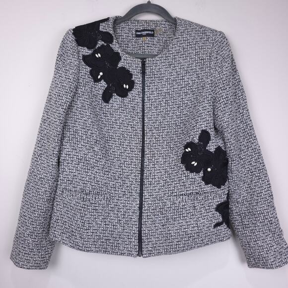 Karl Lagerfeld Paris Tweed Jacket with Contrast Appliques & Pearl Drops, Size 8 - Picture 12 of 12